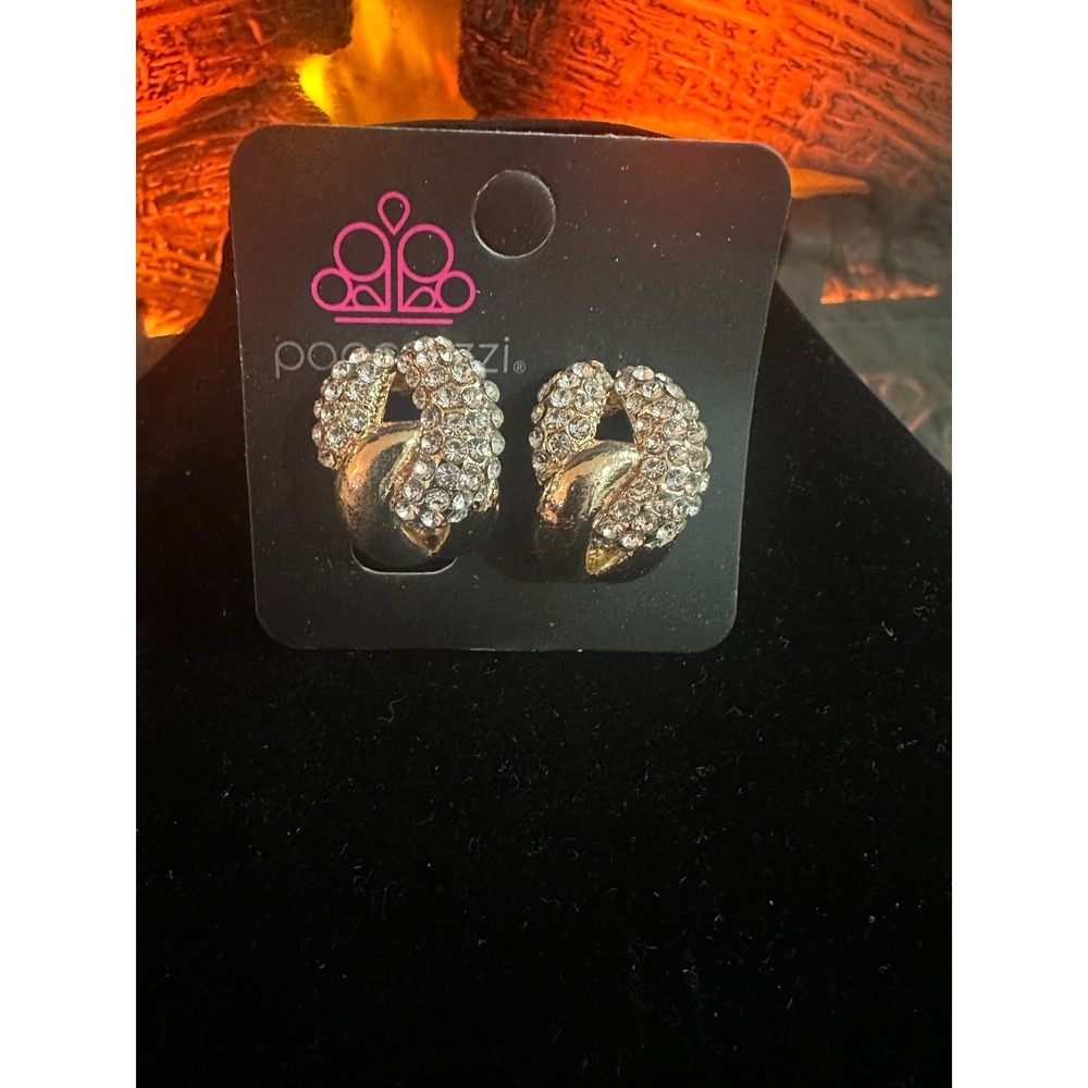 Paparazzi‎ Jewelry Gold Clip On Earrings Rhinestone Pave Dome Elegant